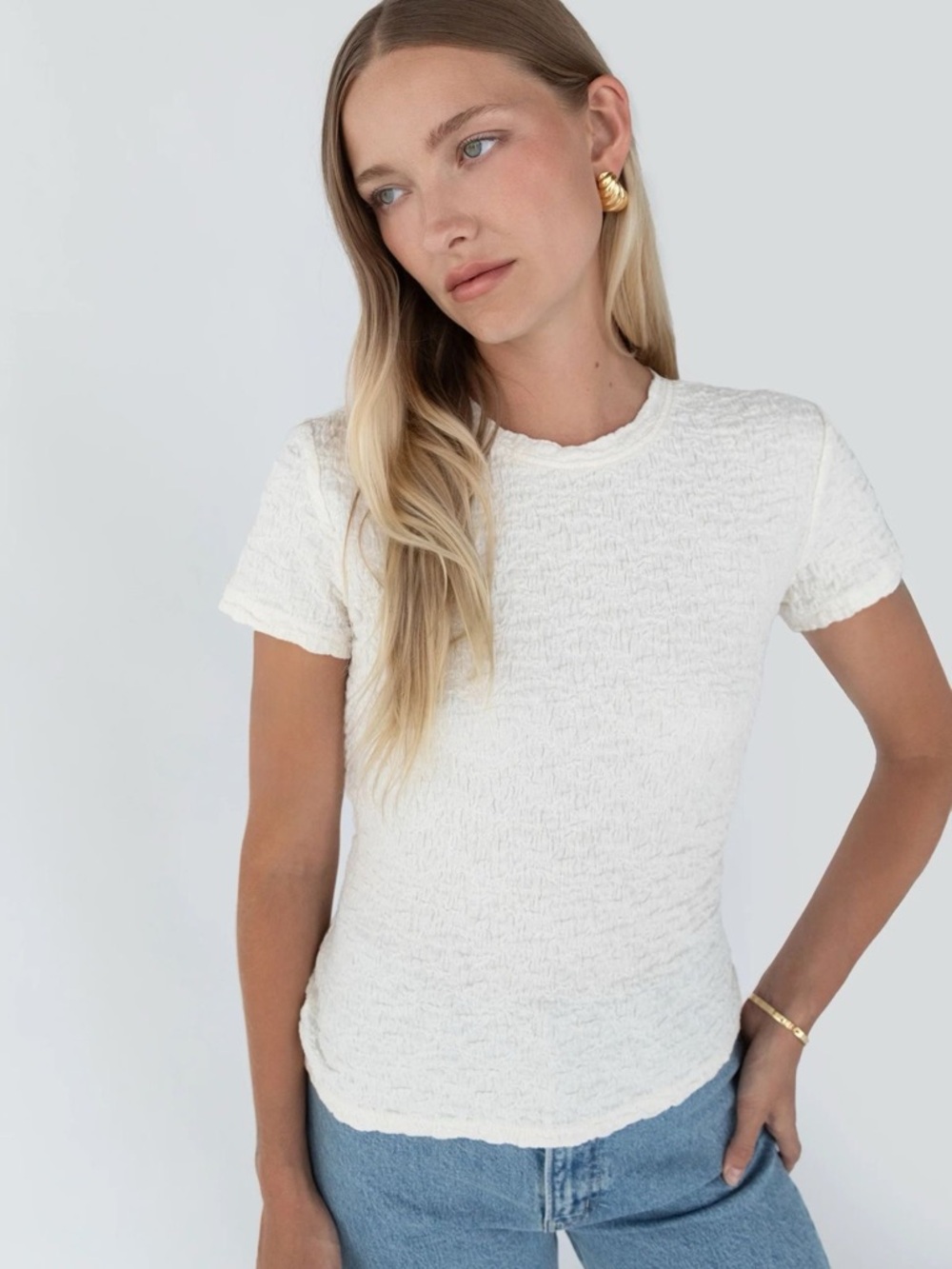Oak + Fort Crinkle Texture T Shirt NWOT